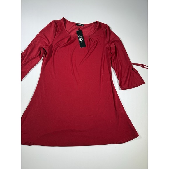 Lily by Firmiana Women's Red Casual Tunic Top Long Sleeve Crew Neck Size Small - Picture 4 of 6